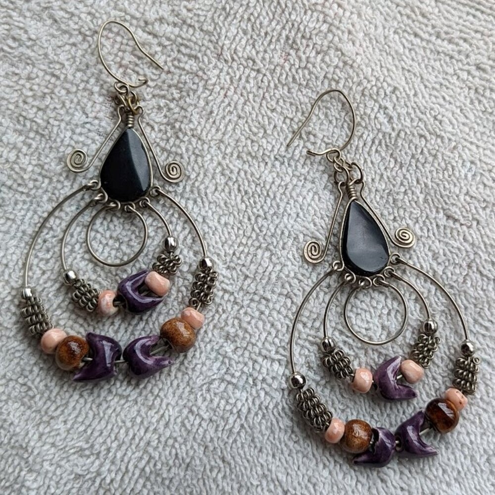 Vintage Pair of Ceramic Triple Hoop Earrings – c 1970s/1980s